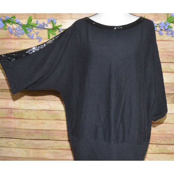 Talbots Women's Black Half Sleeve Knit Tee Plus Size 1X Sequin Stretch MINT - Picture 4 of 11